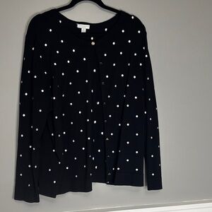 Charter Club Black Button Down Shirt with White Polka Dots